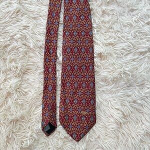 Bally Necktie red yellow blue Geometric Italy Made Business Casual Silk Mens Tie